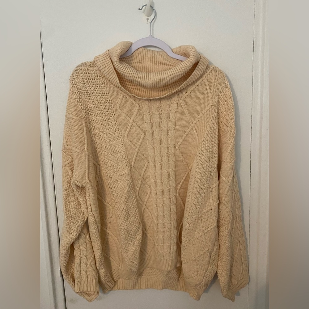 NWOT Cream Pink Lily Cowl Neck Sweater